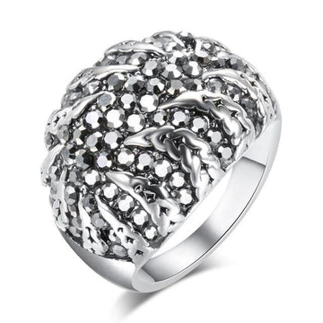 Hot Vintage Tibetan Silver Mosaic Black Crystal Vintage Jewellery Ring - The Jewellery Supermarket